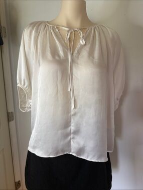 Women's Cream Tie-Neck Blouse